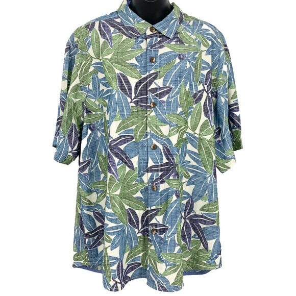 Tommy Bahama Aloha Short Sleeve XL Extra Large Blue Green Coconut Point Collar - Picture 1 of 9